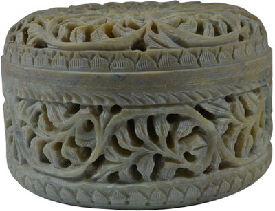

Craftuno Handcrafted Round Soapstone Box With Floral Carving Multipurpose Decorative Vanity Box(Multicolor)