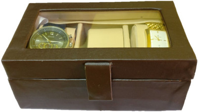 

Addyz Watch Bracelets Case Organizer Storage Vanity Box(Chocolate Brown, Beige)
