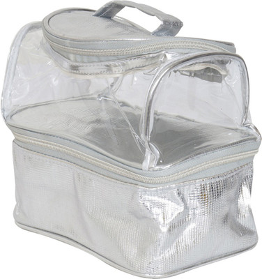 

Pretty Krafts Vanity Kit Double Partitions | Jewelry/Make up Box with Top Transparent - Accessories/Cosmetics Travel Organizer - Silver Makeup Kit, Travelling Kit, Vanity Kit, Jewellery Box Vanity Box(Silver)