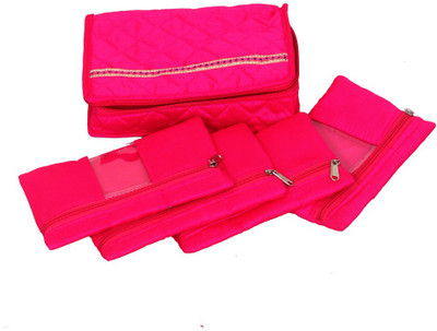 

Kuber Industries Quilted Satin Jewellery Organiser/ Jewellery Kit (Wedding Collection Gift) Multi purpose Vanity Box(Pink)