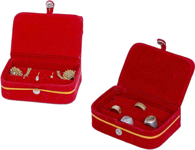Addyz Combo Earring & Ring Jewellery Vanity Box(Red)
