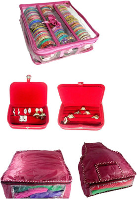 

Addyz combo of 3 Rod Bangle Bag, Earring, Ring box with 1 saree 1 blouse cover_Nonwoven jewellery Vanity Box(pink, RED)
