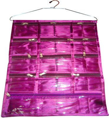 

Atorakushon 13 Pocket Hanging Jewellery Makeup Cosmetic Satin Bag Bindi Organiser Cover Storage Pouch, Foldable Travel Pouch Ring Box Earring Box Vanity Box(Purple)