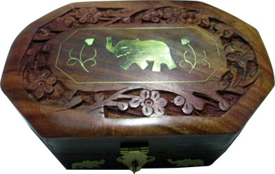 

Evergreen Designer Octagon Shape Makeup and Jewellery Vanity Box(Brown)