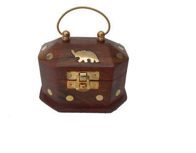

Handicraft SHEESHAM WOOD & BRASS MADE SMALL SIZE JEWELLERY BOX Vanity Box(BROWN, GOLD)
