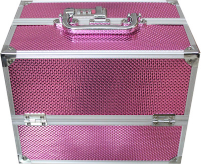 

Platinum Cosmetic 5 Compartment With Lock Makeup, Jewellery Vanity Box(Pink)