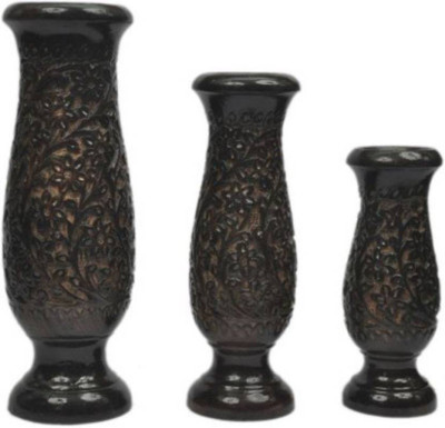 Alishba Wooden Vase(12 inch, Brown)