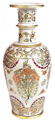Pooja Creation Stoneware Vase(8 inch, White)