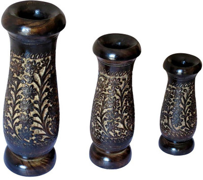 

Desi Karigar Wooden Vase(12.1 inch, Brown, Blue)