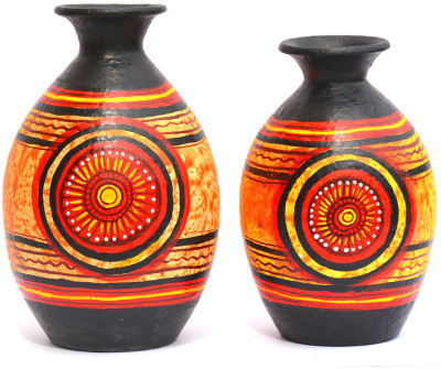 

Art Godaam Hand painted Combo Terracotta Vase(6.5 inch, Orange)