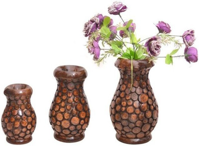 

Onlineshoppee set of 3 Wooden Vase(12 inch, Brown)