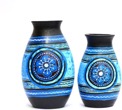 

Art Godaam Hand painted Combo Terracotta Vase(6.5 inch, Blue)