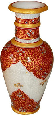 

Raj Laxmi Marble Flower With Meenakari Work And Kundan Gold Plated Vase(9 inch, White, Red)