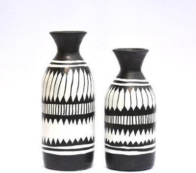 

Art Godaam Hand painted combo Terracotta Vase(7.5 inch, White)