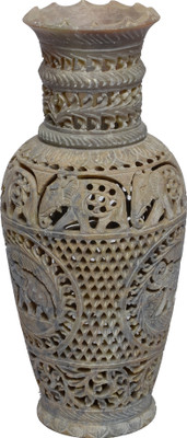 

Artist Haat Natural soapstone with carving art Stoneware Vase(10 inch, Beige)