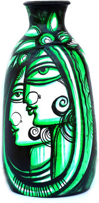 

Art Godaam Hand painted Terracotta Vase(10 inch, Green)