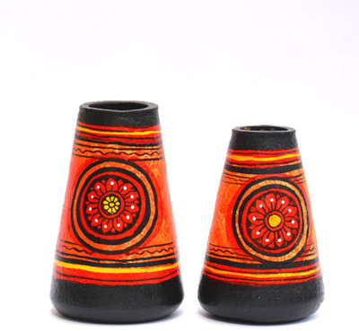 

Art Godaam Hand painted Combo Terracotta Vase(5.5 inch, Orange)