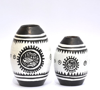 

Art Godaam Hand painted Combo Terracotta Vase(5.5 inch, White)