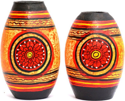 

Art Godaam Hand painted Combo Terracotta Vase(6 inch, Orange)