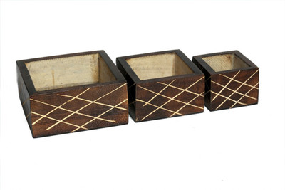 

Bgroovy Set of 3 Wooden Vase(2.3 inch, Brown)