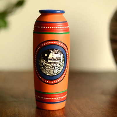 46% OFF on ExclusiveLane Handpainted with Madhubani Art Terracotta Vase(6 inch, Orange) 46% OFF on ExclusiveLane Handpainted with Madhubani Art Terracotta Vase(6 inch, Orange)