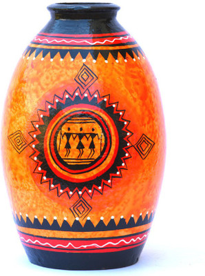 Art Godaam Hand painted vase Terracotta Vase(9 inch, Orange)