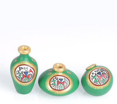 

VarEesha Terracotta Vase(5 inch, Green)