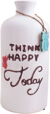 

Chumbak The Think Happy Bottle White Ceramic Vase(9.68 inch, White)