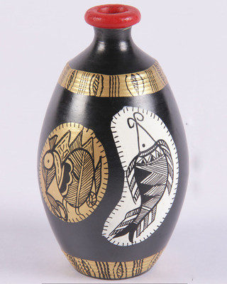 VarEesha Terracotta Vase(5 inch, Black)