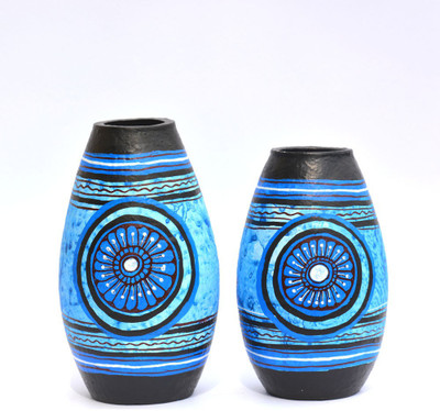 

Art Godaam Hand painted Combo Terracotta Vase(6.5 inch, Blue)