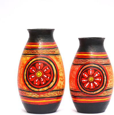 

Art Godaam Hand painted Combo Terracotta Vase(6.5 inch, Orange)