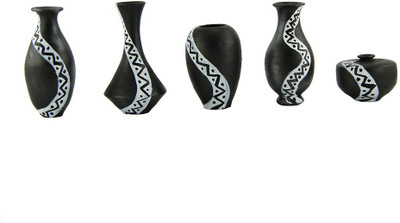 

eKolhapuri Terracotta Vase(6 inch, Black)