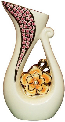 

White Gold Porcelain Vase(13 inch, Multicolor)