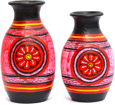 Art Godaam Hand painted combo Terracotta Vase(6.5 inch, Pink)