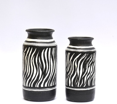 

Art Godaam Hand painted Combo Terracotta Vase(6 inch, Black)