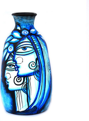 

Art Godaam Hand painted Terracotta Vase(10 inch, Blue)