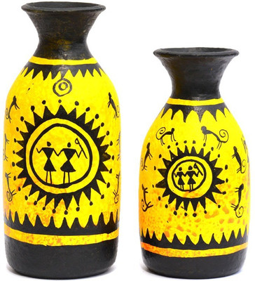 

Art Godaam Hand painted combo Terracotta Vase(6.5 inch, Yellow)