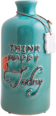 

Chumbak The Think Happy Bottle Set - Teal Ceramic Vase(9.68 inch, Blue)