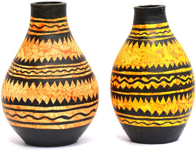 

Art Godaam Hand painted Combo Terracotta Vase(6.5 inch, Yellow)