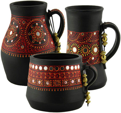 

eKolhapuri Terracotta Vase(6.1 inch, Black)