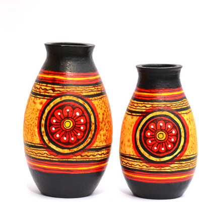 

Art Godaam Hand painted Combo Terracotta Vase(6.5 inch, Orange)