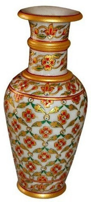 

Shreeng Marble Flower Vase Red Golden Work Gold Plated Vase(9 inch, Multicolor)