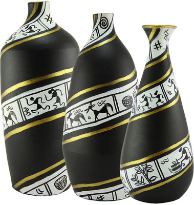

eKolhapuri Terracotta Vase(9 inch, Black)