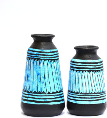 

Art Godaam Hand painted Combo Terracotta Vase(5.5 inch, Blue)