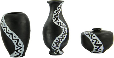 

eKolhapuri Terracotta Vase(2.5 inch, Black)