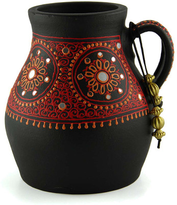 

eKolhapuri Terracotta Vase(6.1 inch, Black)