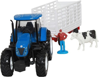 

New-Ray 1:32 New Holland Tractor T7000 With Cow Trailer(Blue)