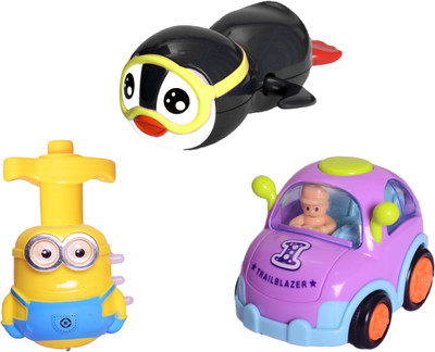 

Toys spot Unbreakable 3in1 (Cartoon Car;Minion Top Spinner;Swimming penguin)(Blue)