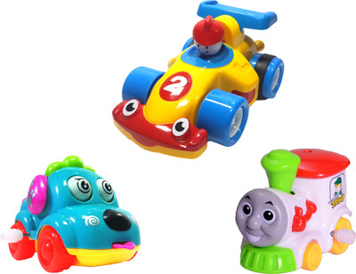 

Toys spot premium Quality unbreakable 3 in 1 combo (race car;dog car;train)(Multicolor)