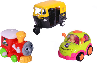 

Toys spot Unbreakable 3in1 Combo(Cartoon Car;Minion Top spinner;Auto Rickshaw)(Multicolor)